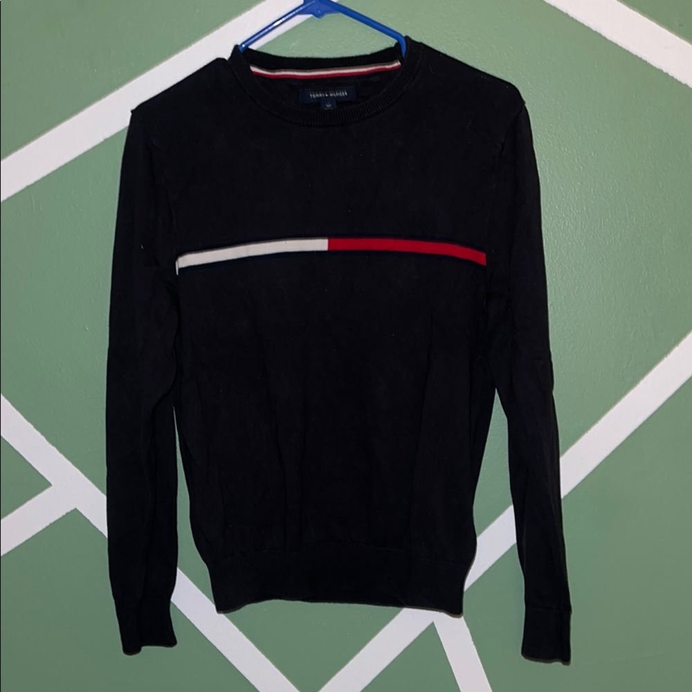Tommy Hilfiger Mens Navy Blue Crewneck Sweater Flag Stripe Long Sleeve‎ Small